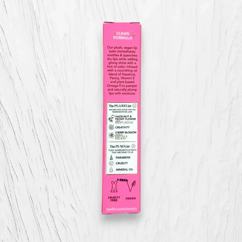 Polite Society Polite Pout Glossy Lip Balm Jelly Bean Pink Gloss 0.5 oz NIB